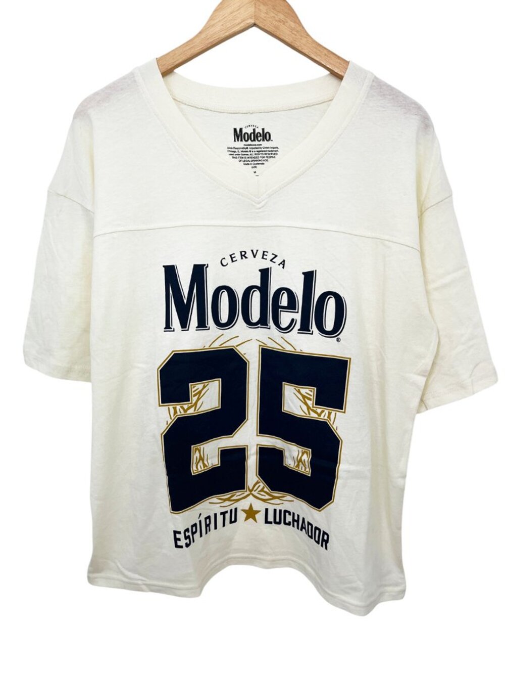 NWOT Cerveza Modelo Women’s Football V-Neck T-Shirt Medium